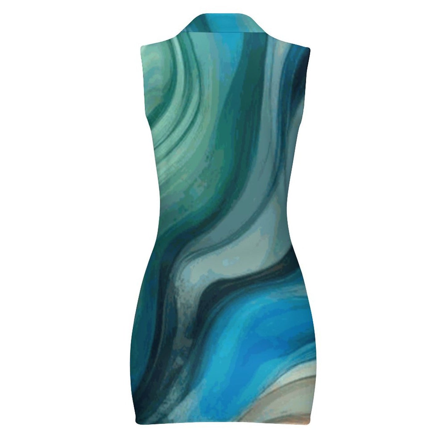 Rachel Michelle Ocean Abstract Polo Sleeveless Polo Zip Up Dress