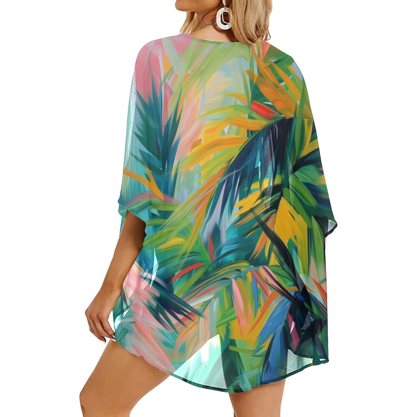 Rachel Michelle Women's Abstract Palms Chiffon Kimono Cover Up