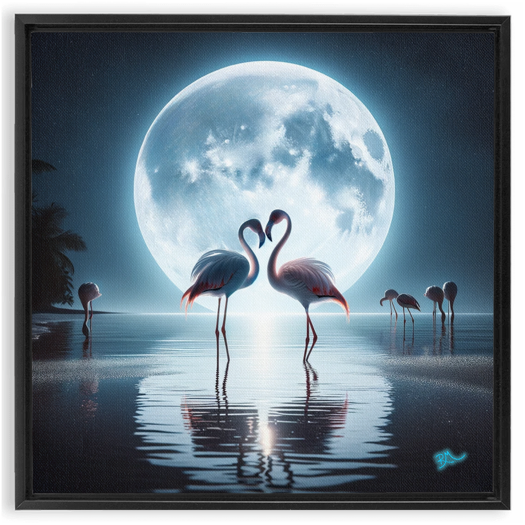 Flamingo Moon Framed Traditional Stretched Canvas