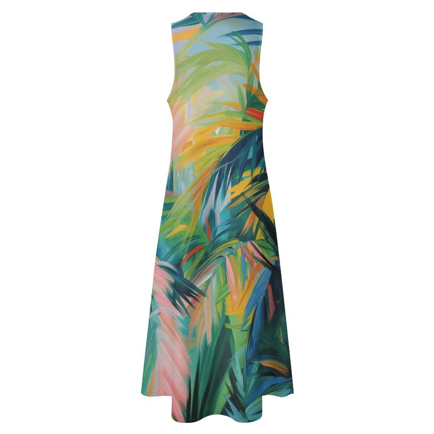 Rachel Michelle Abstract Palms Sleeveless Long Dress