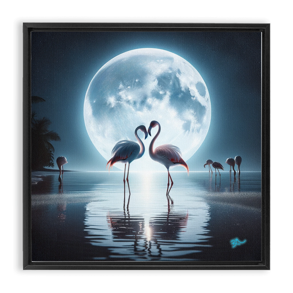 Flamingo Moon Framed Traditional Stretched Canvas