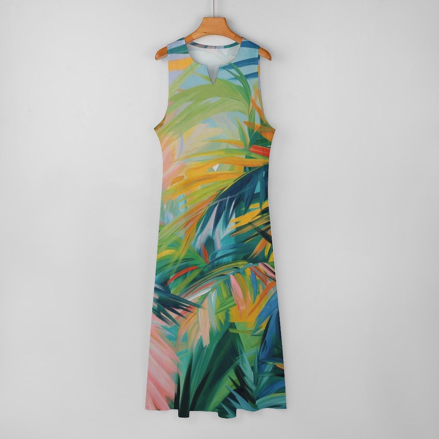 Rachel Michelle Abstract Palms Sleeveless Long Dress