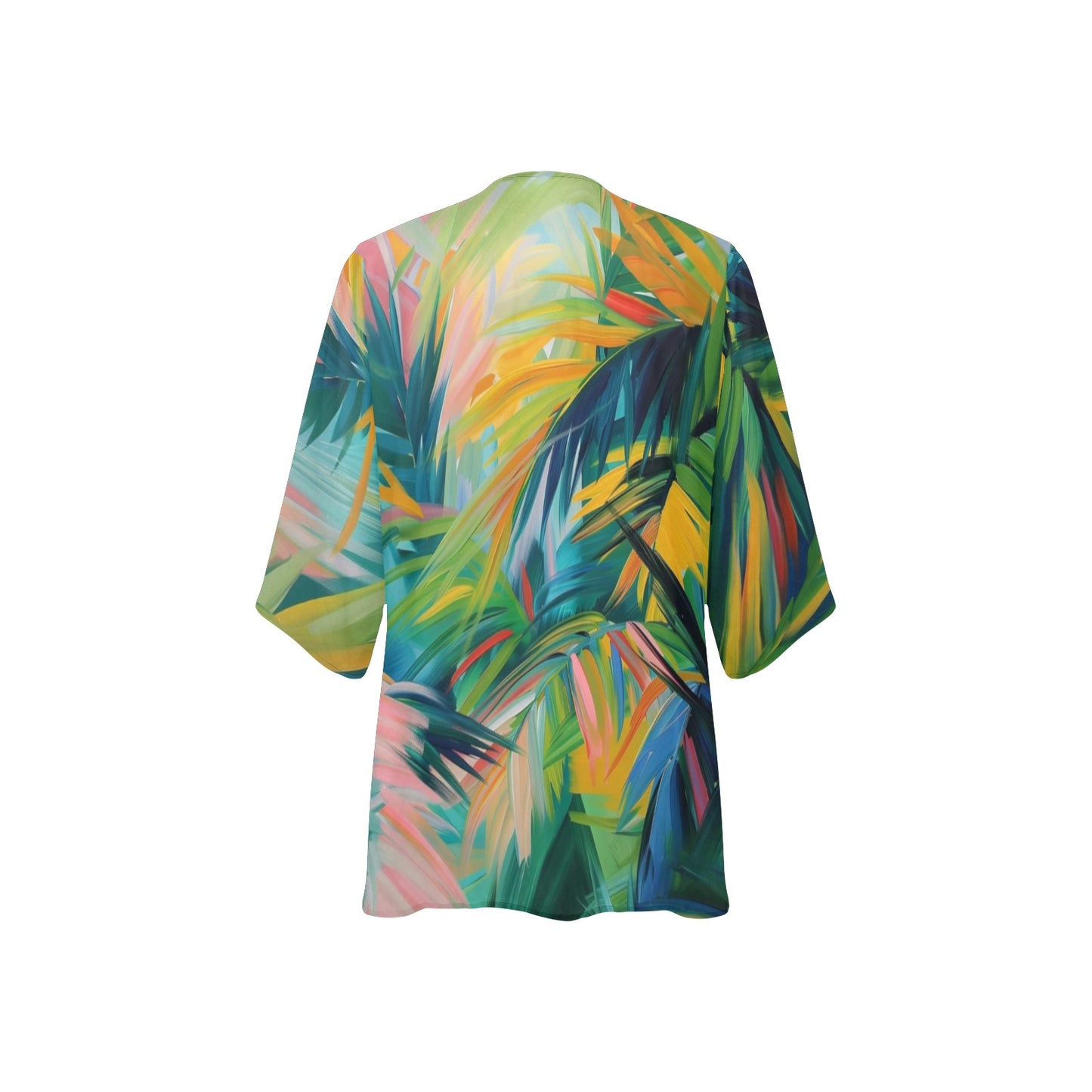 Rachel Michelle Women's Abstract Palms Chiffon Kimono Cover Up