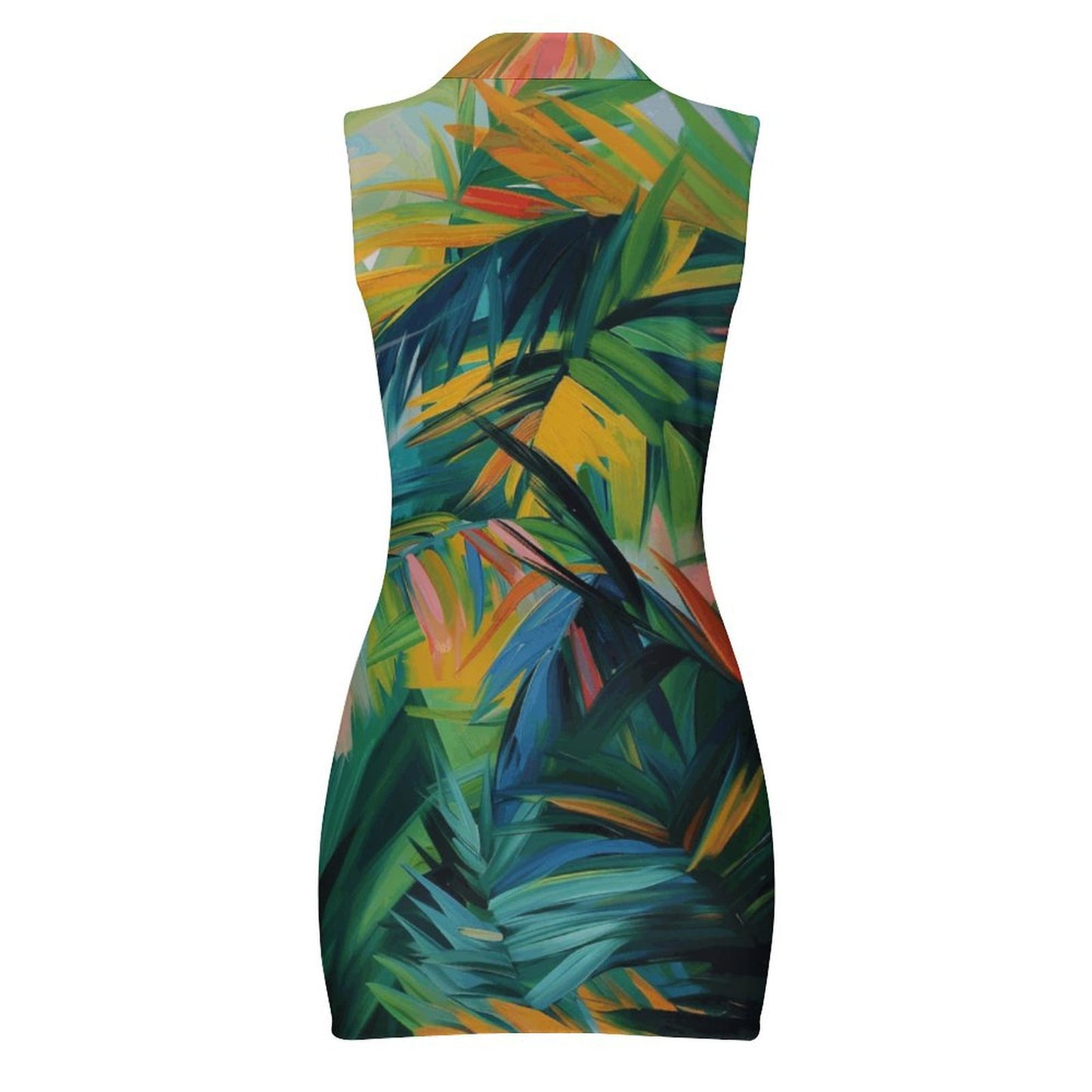 Rachel Michelle Abstract Palms Polo Sleeveless Zip Up Dress