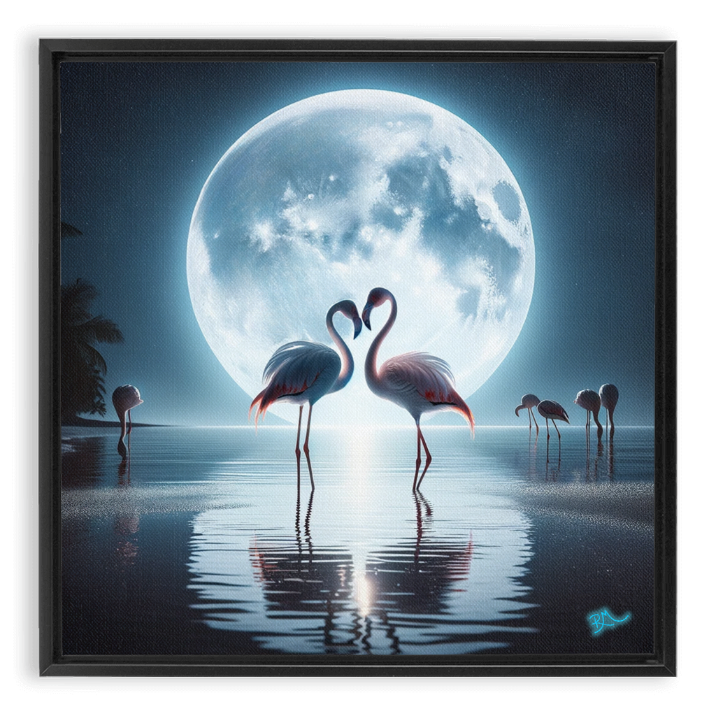 Flamingo Moon Framed Traditional Stretched Canvas