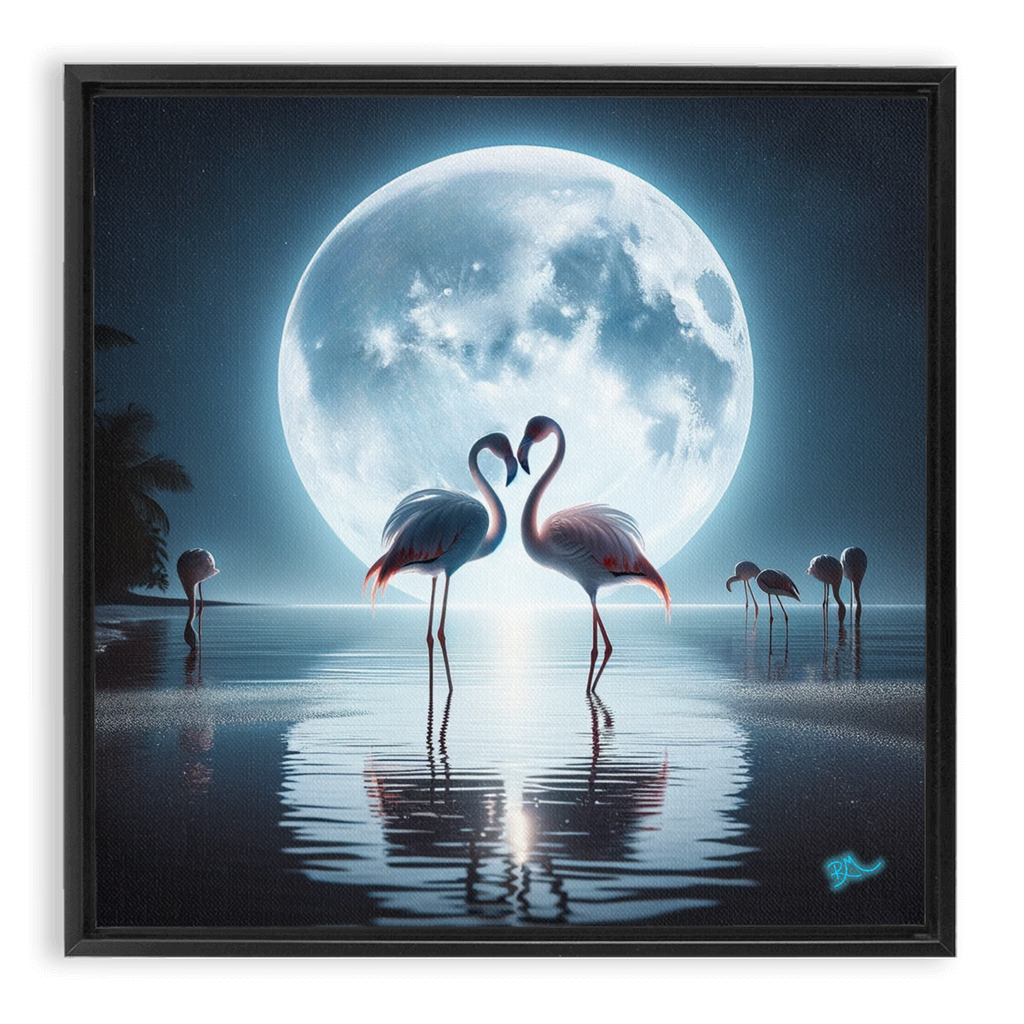 Flamingo Moon Framed Traditional Stretched Canvas