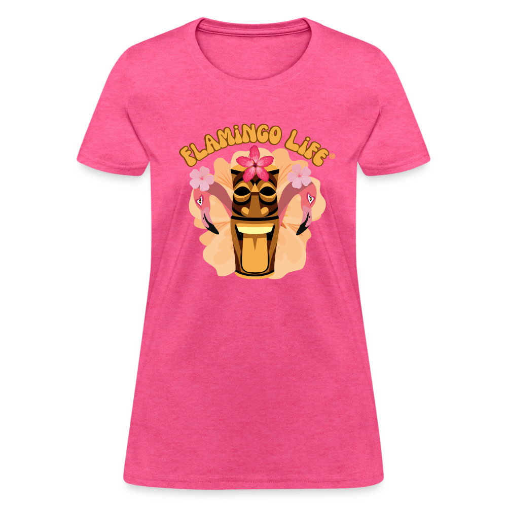 Flamingo Life® Tiki Head Women's T-Shirt - heather pink