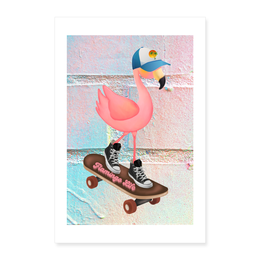 Skater Boy Flamingo Poster 24x36 - white