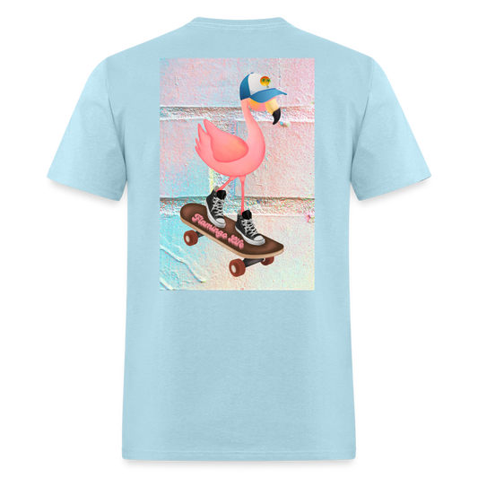 Skater Boy Flamingo Unisex T-Shirt - Sizes up to 6XL - powder blue