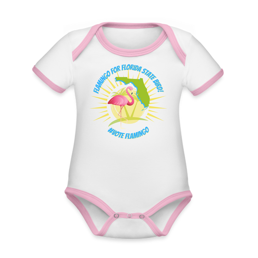 Vote Flamingo! Organic Contrast Short Sleeve Baby Bodysuit - white/pink