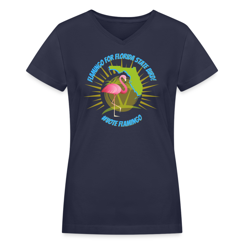 Flamingo For Florida State Bird Women's V-Neck T-Shirt - navy