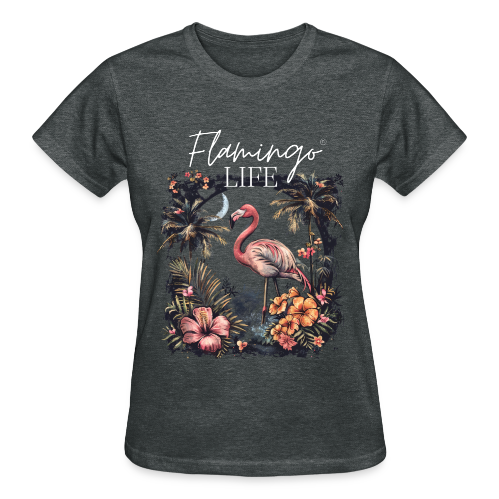 Flamingo Life® Floral Ladies T-Shirt - deep heather