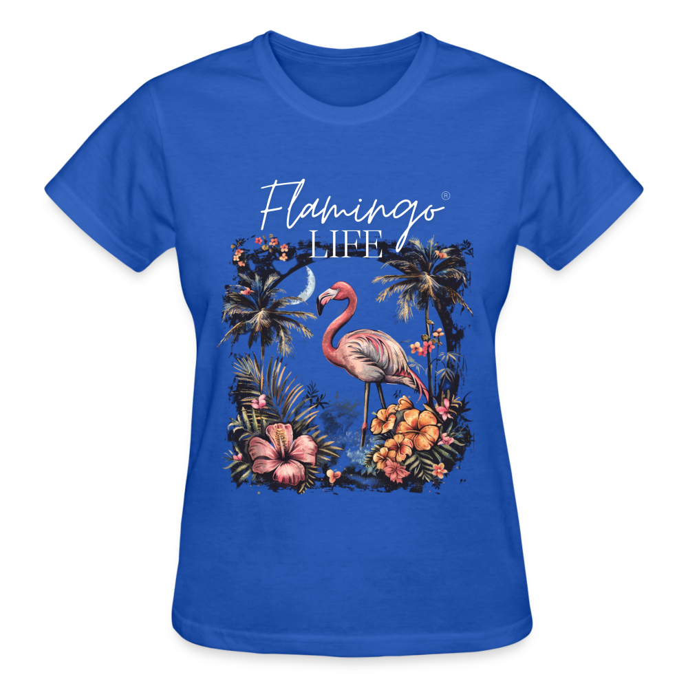 Flamingo Life® Floral Ladies T-Shirt - royal blue