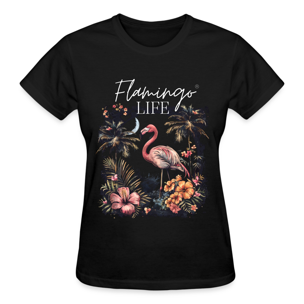 Flamingo Life® Floral Ladies T-Shirt - black