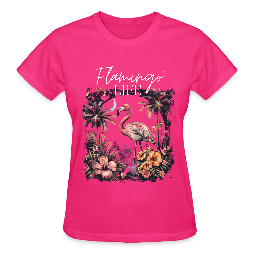 Flamingo Life® Floral Ladies T-Shirt - fuchsia