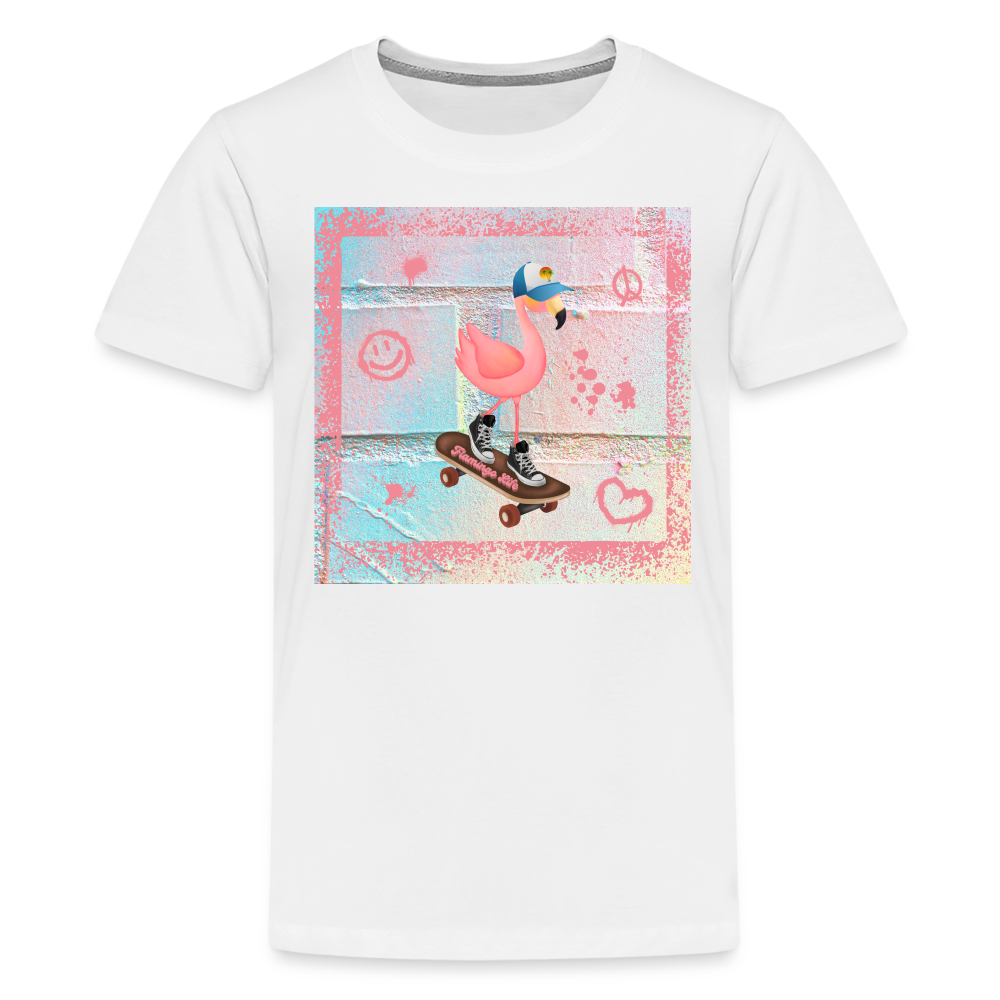 Skater Boy Flamingo Kids' Premium T-Shirt - white