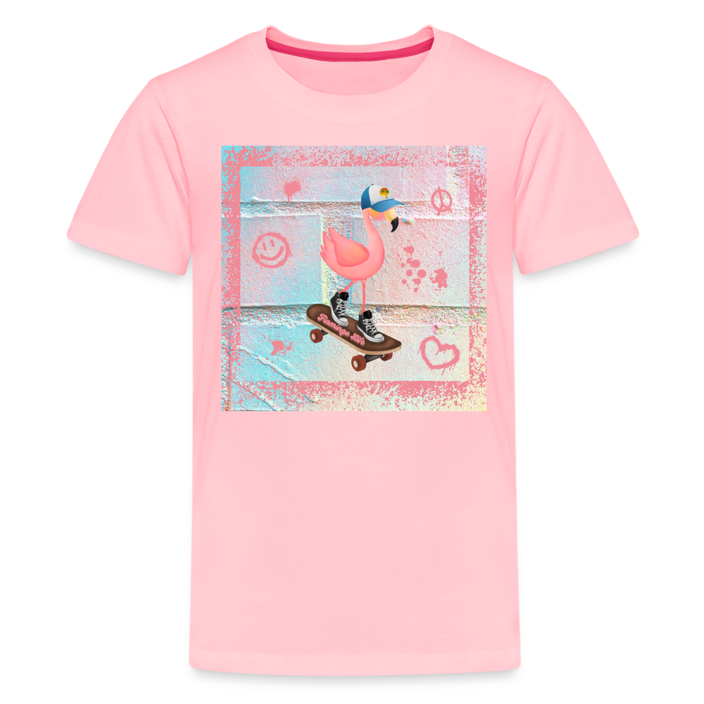 Skater Boy Flamingo Kids' Premium T-Shirt - pink