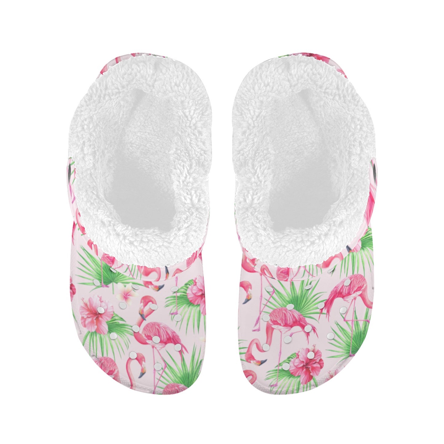 Pretty Pink Flamingos Print Fleece Lined Adult Clogs