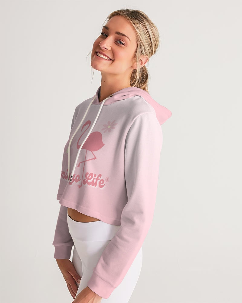 Flamingo Life® Flower Power Pink Gradient Women's Cropped Hoodie