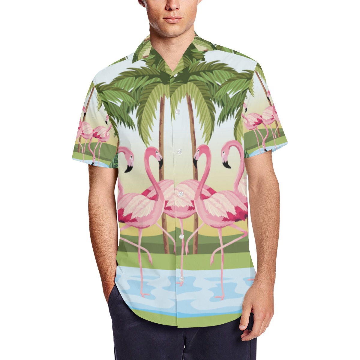 Tropical Flamingo Men's Short Sleeve Shirt With Lapel Collar - The Flamingo Shop