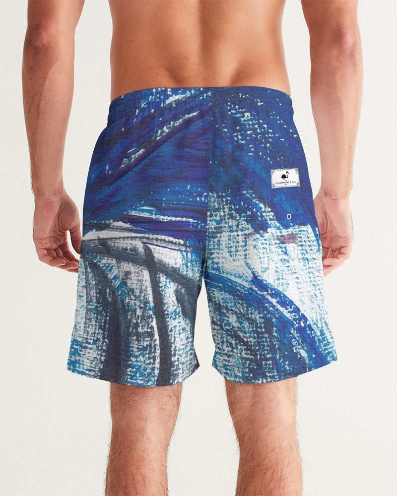 Flamingo Life® Blue Palm Tree Men's Swim Trunks