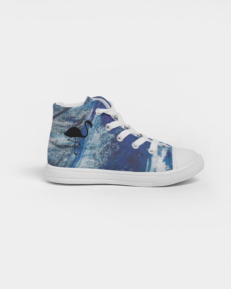 Flamingo Life® Blue Palm Tree Kids Hightop Canvas Shoes