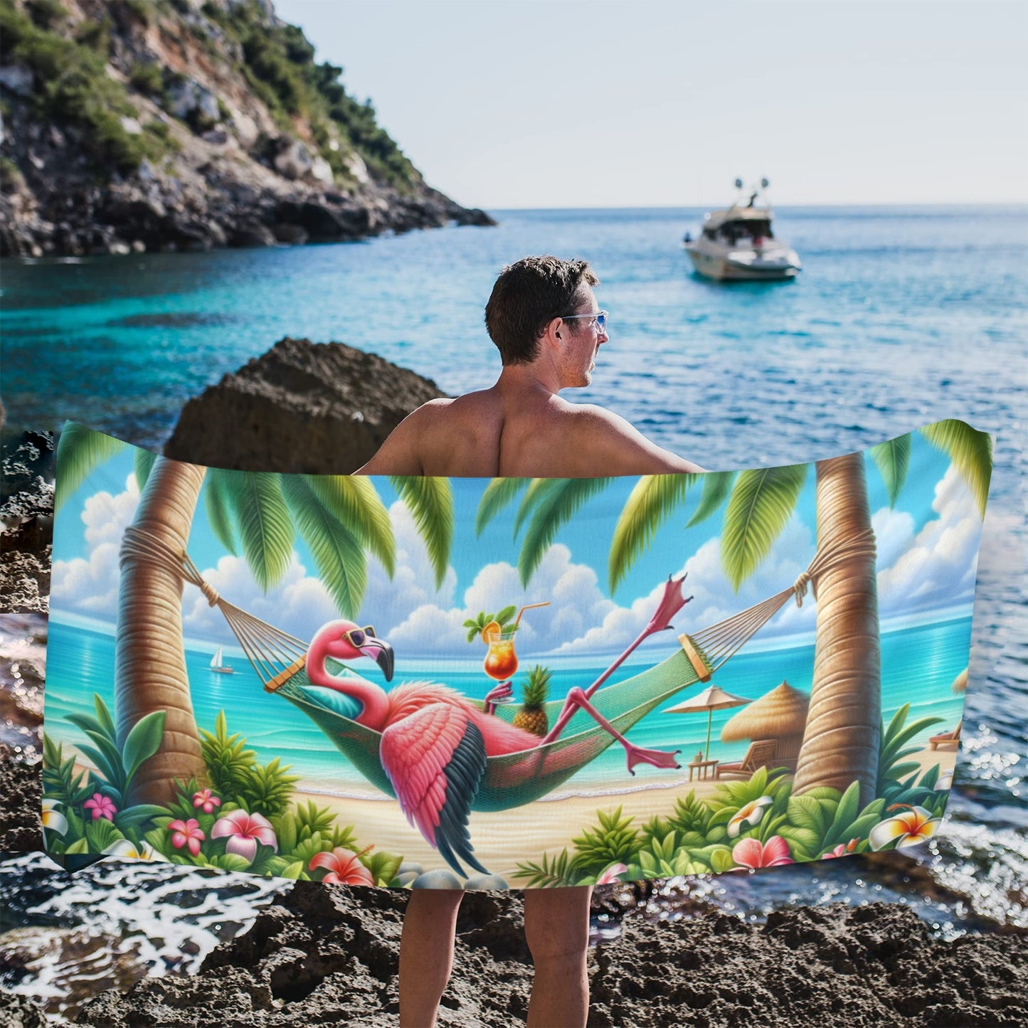 Flamingo in a Hammock Beach Towel