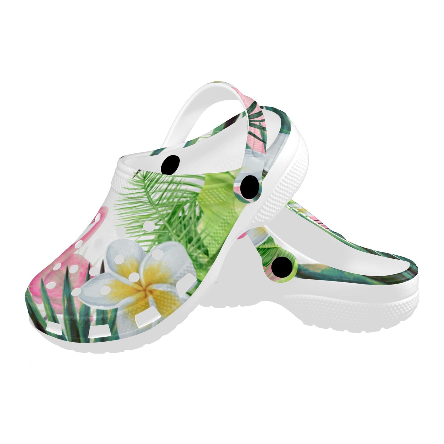 Tropical Flamingo Clogs White