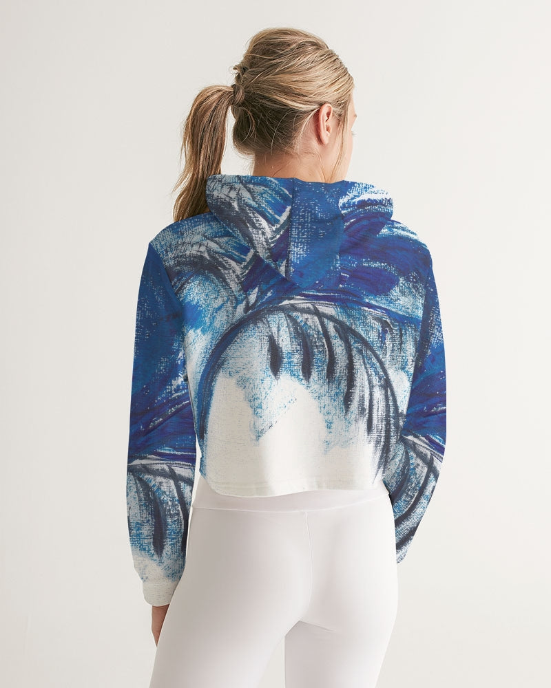 Flamingo Life® Blue Palm Tree Women's Cropped Hoodie