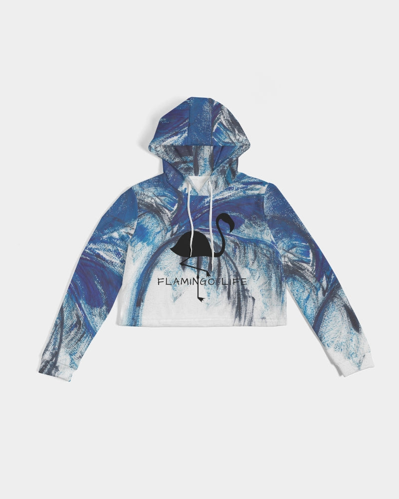 Flamingo Life® Blue Palm Tree Women's Cropped Hoodie