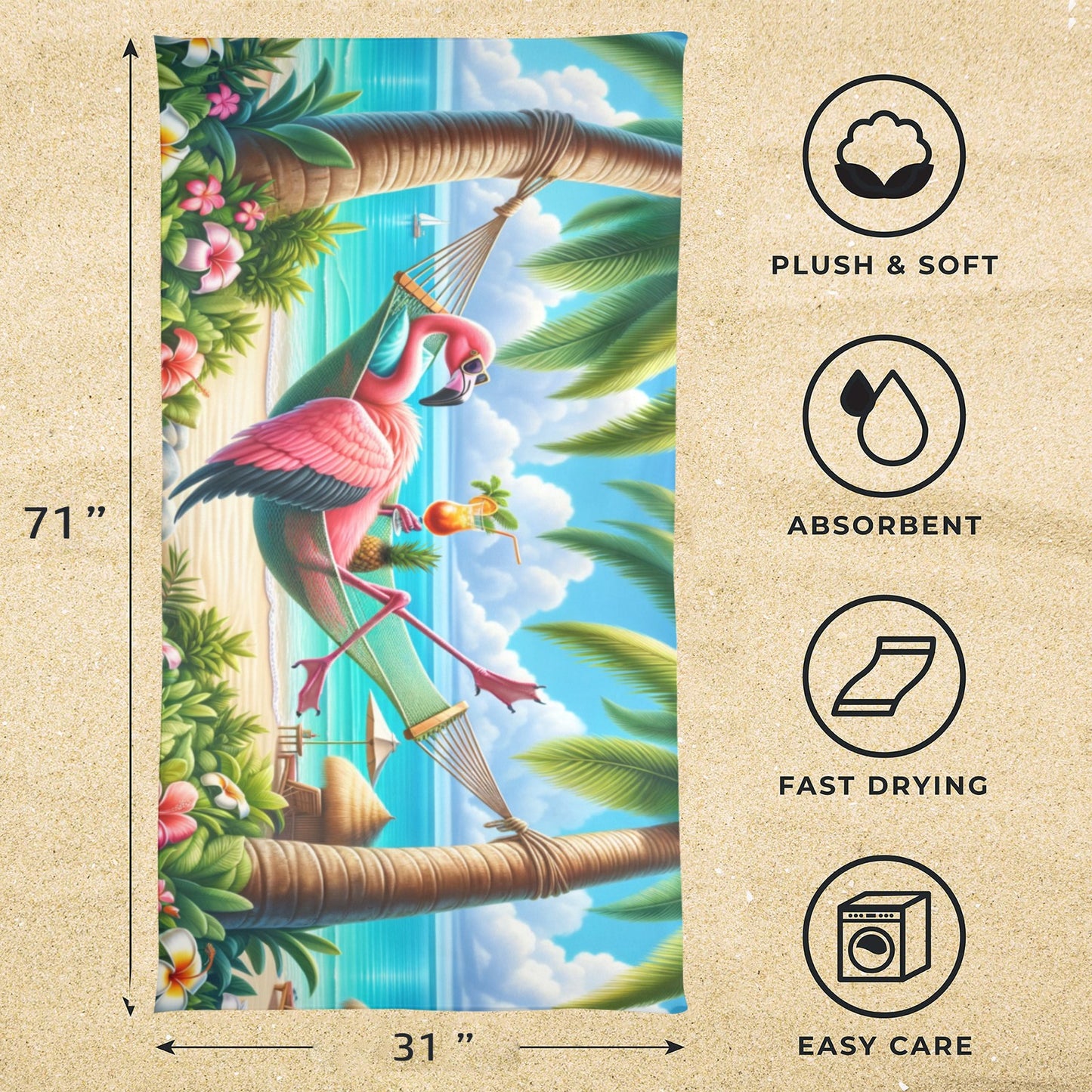 Flamingo in a Hammock Beach Towel