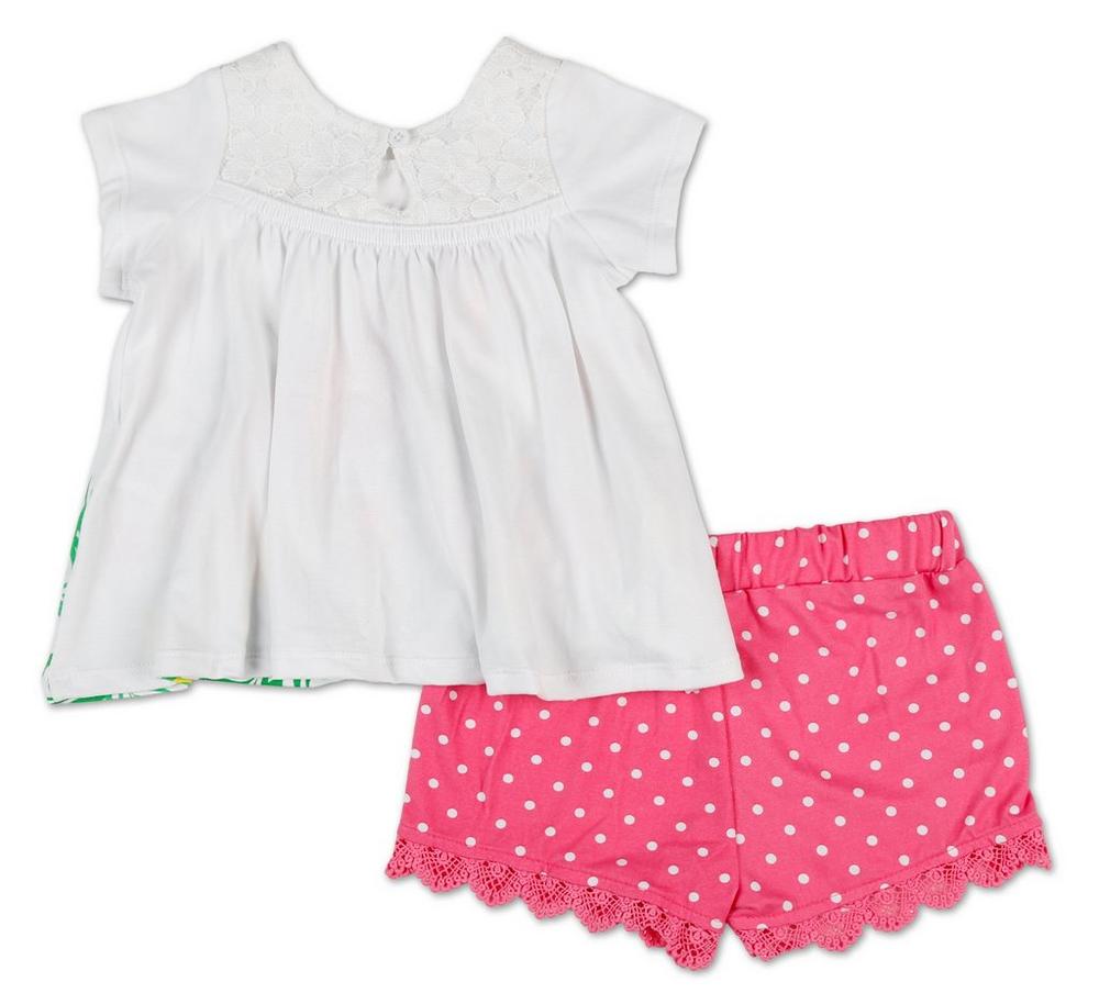 Girls Glitter Flamingo Top & Dots Shorts Set - Pink (12-24M) Color: Pink