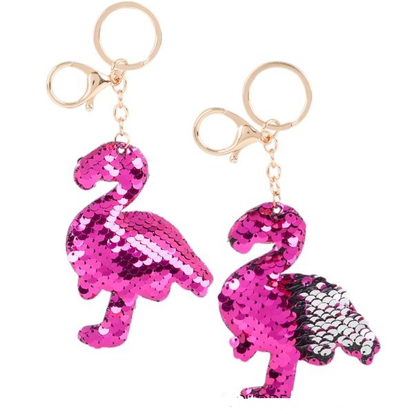 4" FLIP SEQUIN FLAMINGO KEYCHAIN