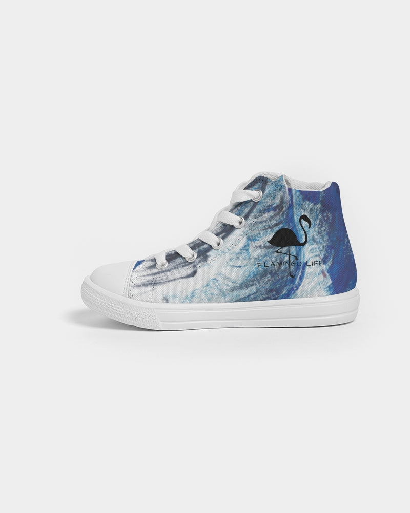 Flamingo Life® Blue Palm Tree Kids Hightop Canvas Shoes