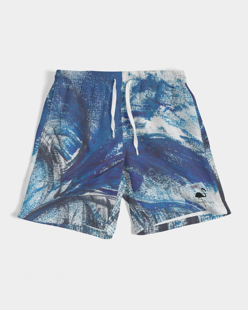 Flamingo Life® Blue Palm Tree Men's Swim Trunks