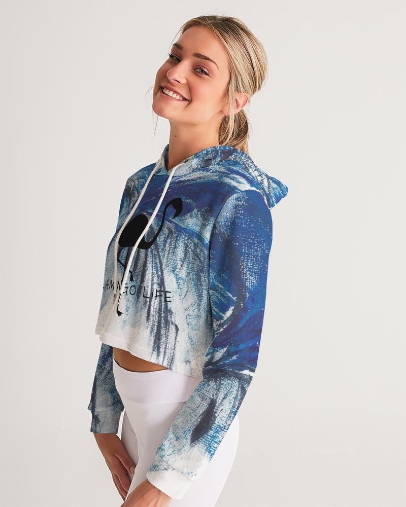 Flamingo Life® Blue Palm Tree Women's Cropped Hoodie