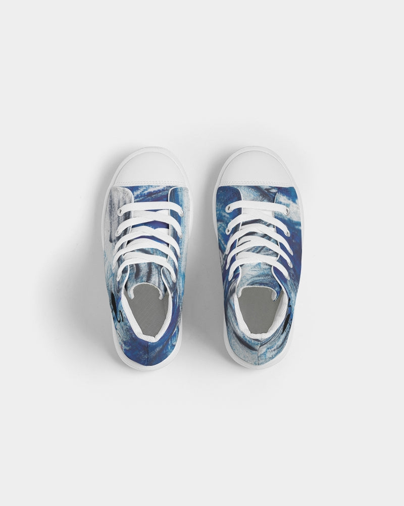 Flamingo Life® Blue Palm Tree Kids Hightop Canvas Shoes