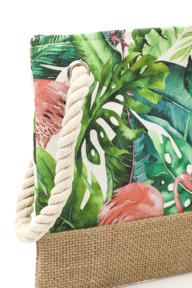 Flamingo Tropics Jute Zippered Bag - The Flamingo Shop