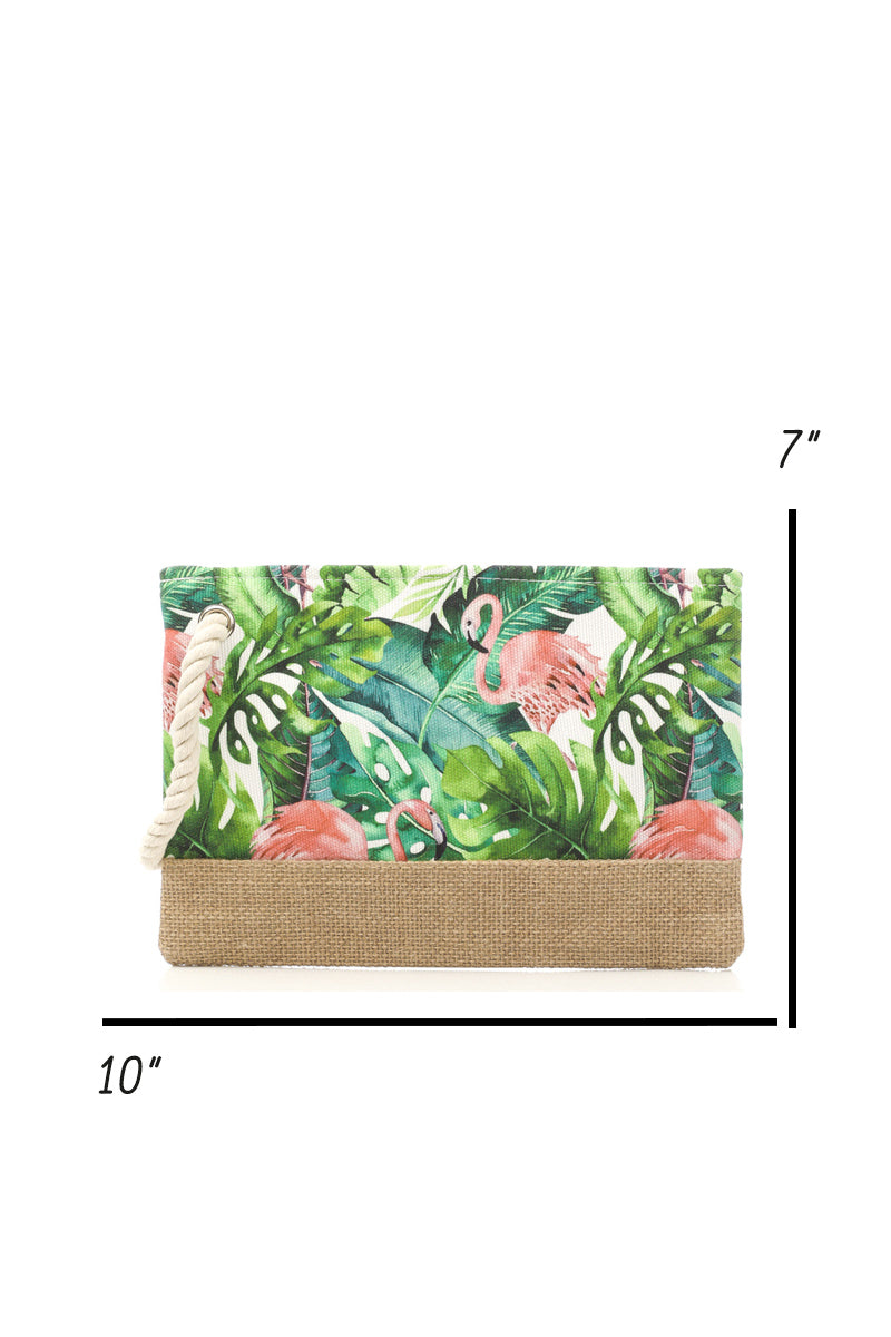 Flamingo Tropics Jute Zippered Bag - The Flamingo Shop