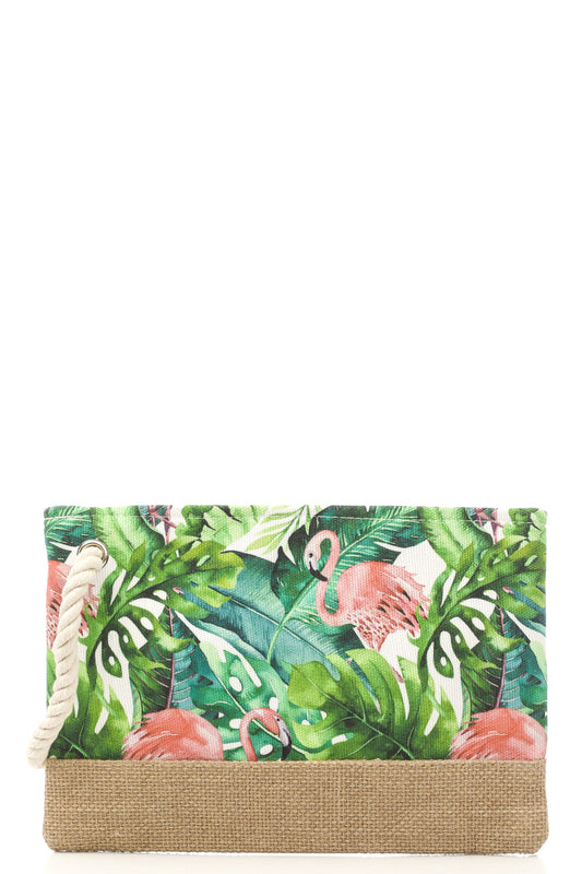 Flamingo Tropics Jute Zippered Bag - The Flamingo Shop