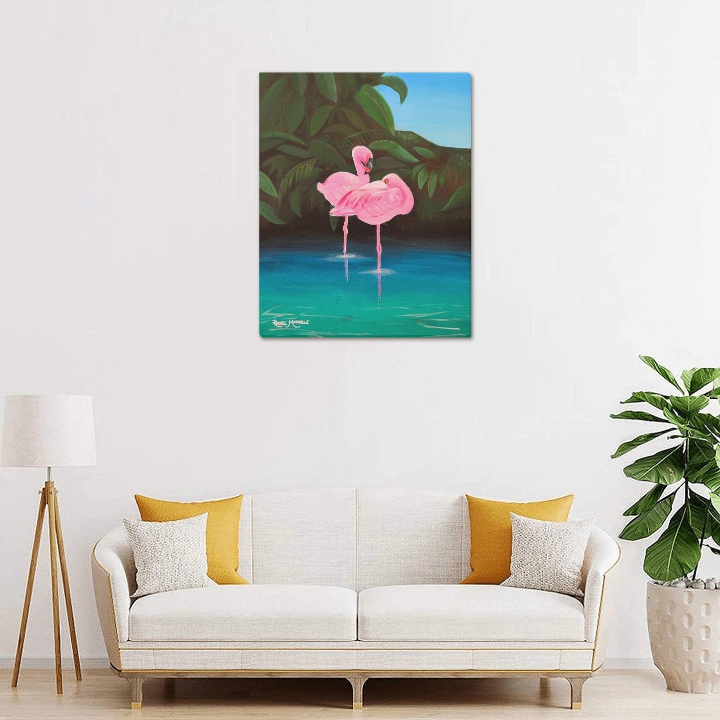 Flamingo Lagoon by Artist Rachel Michelle Art Print on Canvas