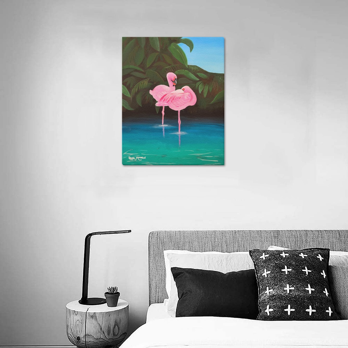 Flamingo Lagoon by Artist Rachel Michelle Art Print on Canvas