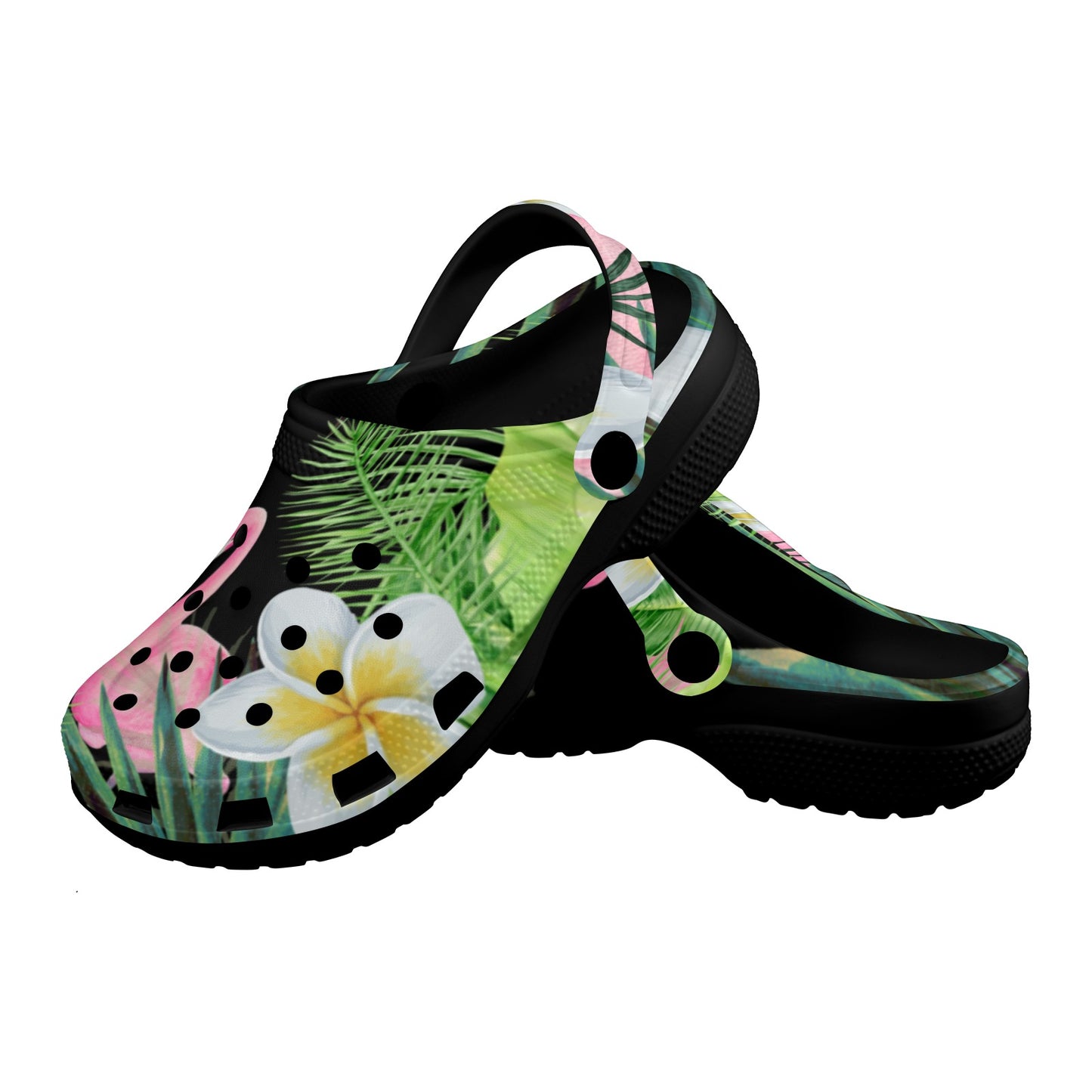 Tropical Flamingo Clogs Black