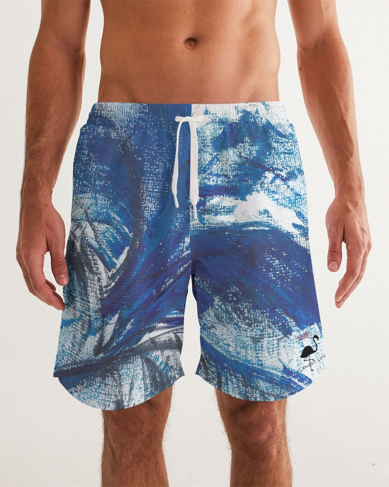 Flamingo Life® Blue Palm Tree Men's Swim Trunks