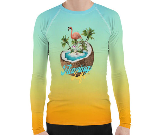 Men's Flamingo in a Coconut Swim Rash Guard