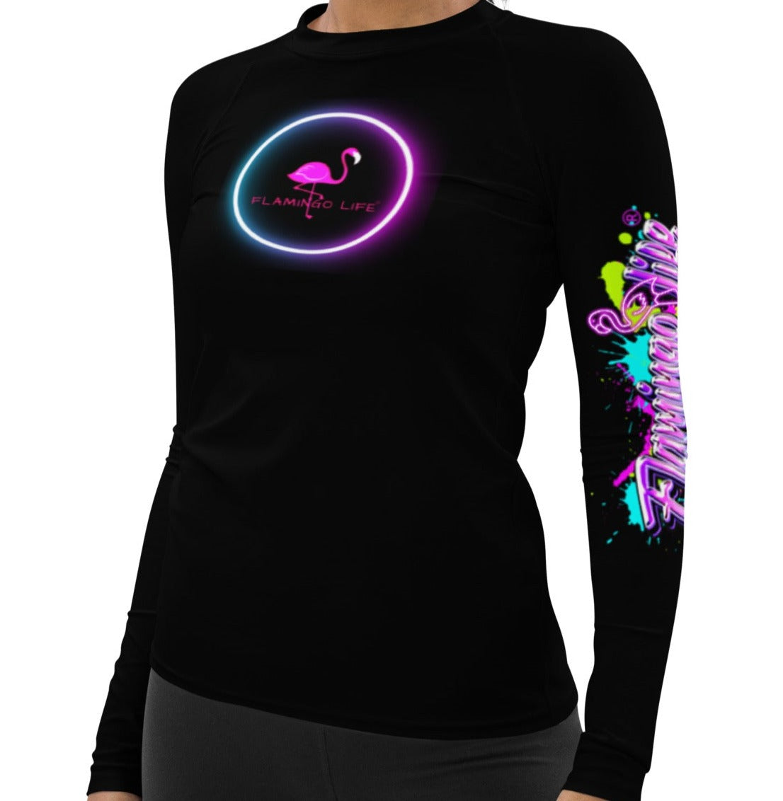 Flamingo Life® Neon Women's Rash Guard Swim Shirt