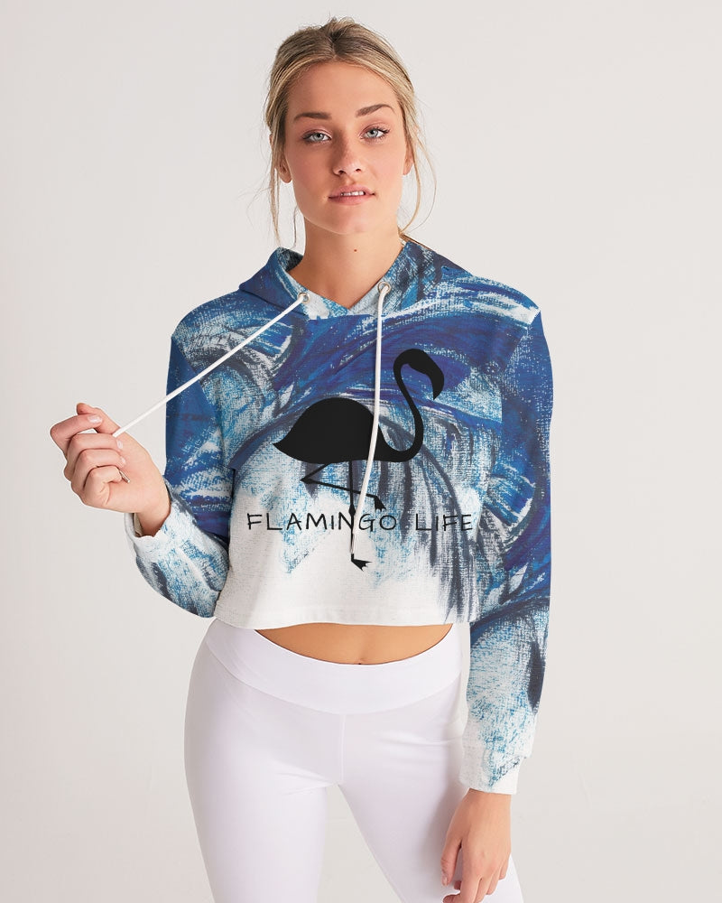 Flamingo Life® Blue Palm Tree Women's Cropped Hoodie