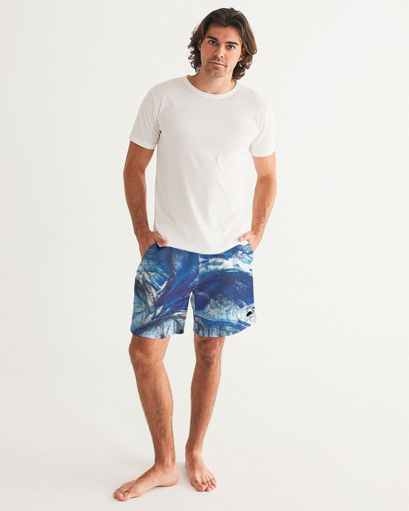 Flamingo Life® Blue Palm Tree Men's Swim Trunks