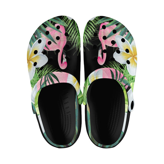 Tropical Flamingo Clogs Black