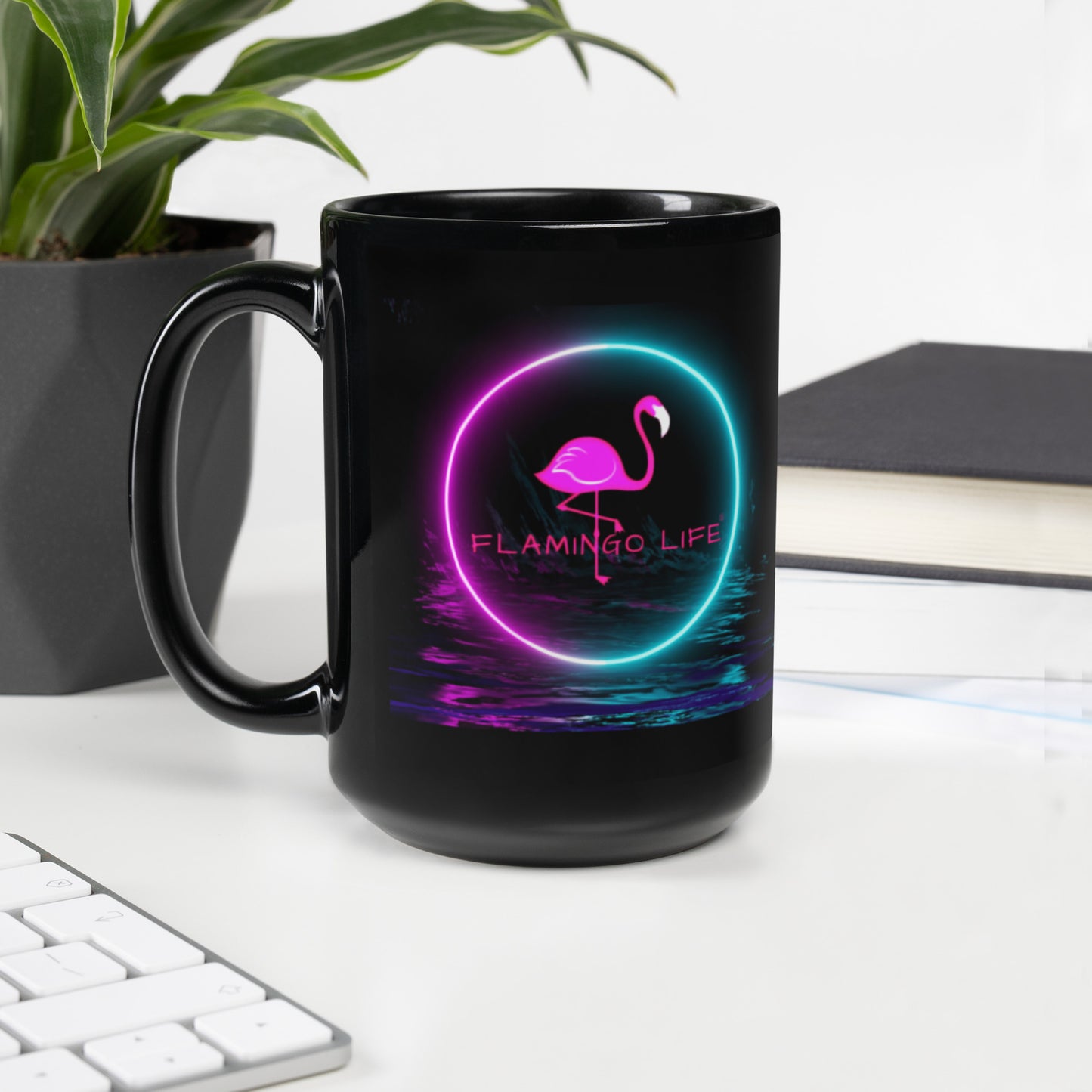 Flamingo Life® Neon Black Glossy Mug